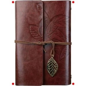 Yaprak Desenli Deri Kapaklı Not Defteri