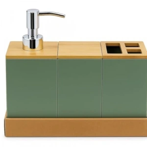 Yeşil Banyo Seti, Bambu Kapaklı ve Çok Gözlü Organizer