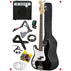 Yetişkinler İçin Siyah Beyaz 4/4 Amfili Bas Gitar Seti