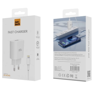 Nettech NT-HCH03 10W 2400 mAh Lightning Kablo + Şarj Aleti (Beyaz)