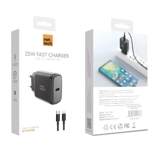 Nettech NT-HCH06 PD 25W Type-C+Lightning Kablo + Şarj Aleti (Siyah)