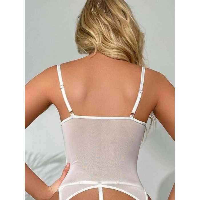 Arias Closet Beyaz Dantel İşlemeli İp Detaylı Fantezi Jartiyer Takımı