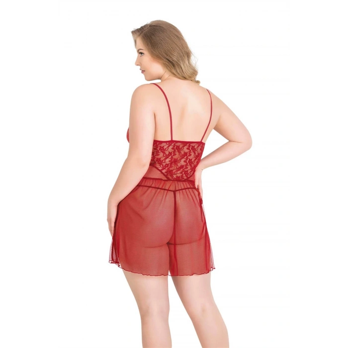 Arias Closet Büyük Beden Kırmızı Kısa Tül Gecelik