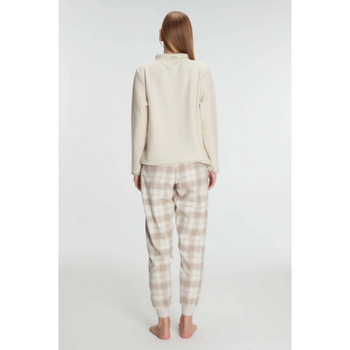 Arias Closet Fermuarlı Uzun Kol Sweatshirt Pantolon Takım Viskon ve Pamuklu Pijama Takımı