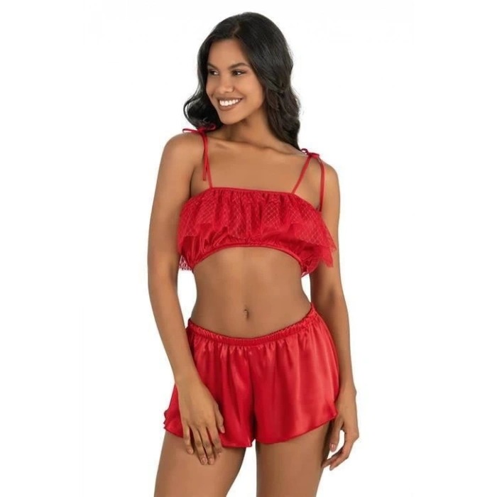 Arias Closet Kırmızı Saten Şort Takımı 9206