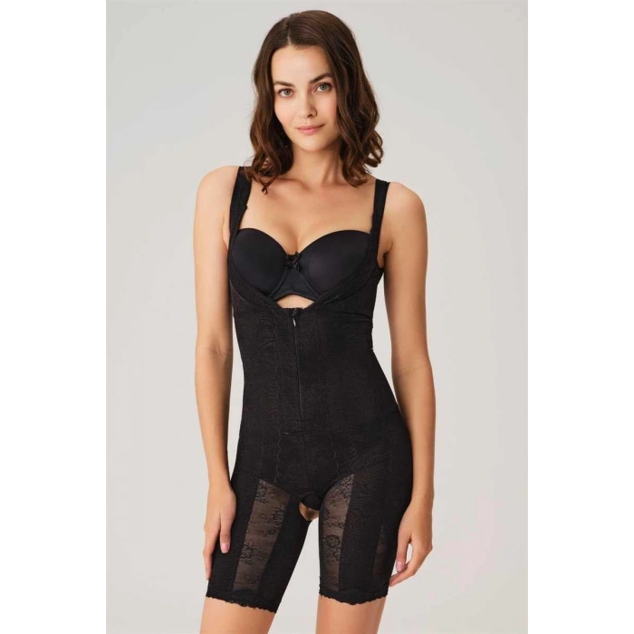 Arias Closet Toparlayıcı Vücut İnceltici Dikişli Fermuarlı Uzun Paca Altı Açık Sıkı Badi Korse