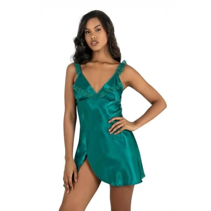 Arias Closet Zümrüt Kısa Saten Gecelik 8237