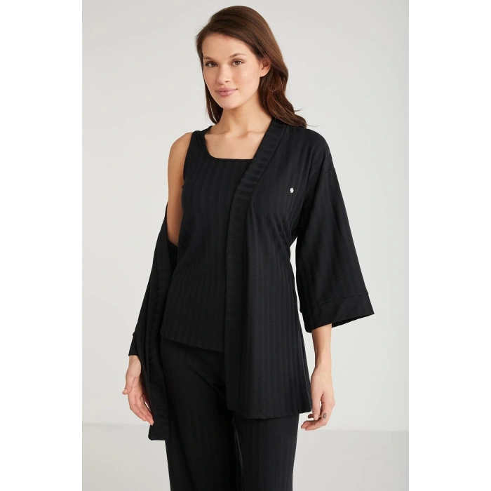 Penye Mood 3lü Kısa Kol Sabahlık Pijama Takımı