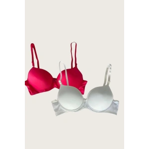 Arias Closet Beyaz-Kırmızı 2li Mikro Kumaş İçi Boş Balenli Günlük Desteksiz Sütyen