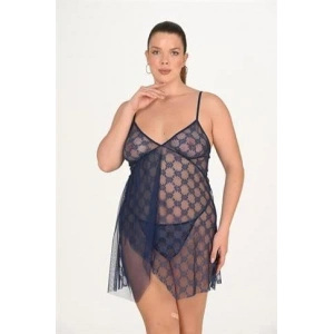 Arias Closet Büyük Beden Lacivert Gecelik 3046