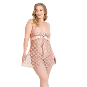 Arias Closet Büyük Beden Somon Kısa Tül Gecelik