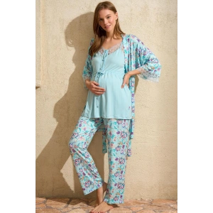 Arias Closet İp Askılı V Yaka Kadın Çiçek Desenli Yazlık Dantel Detaylı Hamile Pijama Takımı Sabahlık