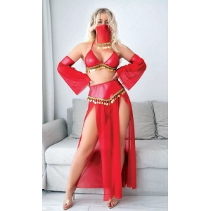 Arias Closet Kırmızı Peçeli Seksi Dansöz Kostümü