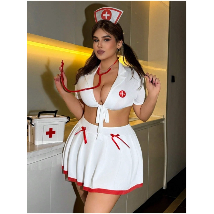 Arias Closet Büyük Beden Beyaz Bolerolu Fantezi Hemşire Kostümü