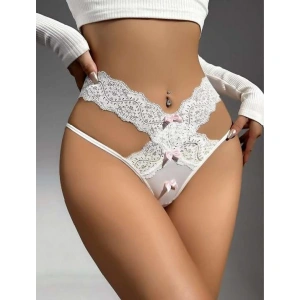 Arias Closet Beyaz Pembe Kurdelalı Dantelli Fantezi String Tanga