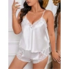 Arias Closet Büyük Beden Beyaz Dantel İşlemeli Saten Şortlu Takım