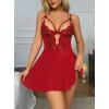 Arias Closet Kırmızı Dantel İşlemeli Göğüs İp Detaylı Fantezi Tül Gecelik Takımı