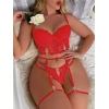 Arias Closet Kırmızı Dantelli Jartiyer Fantezi Seksi Büstiyer Takımı