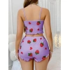 Arias Closet Pamuklu Lila Üstüne Çilek Desen Fitilli Askılı Şortlu Pijama Takımı