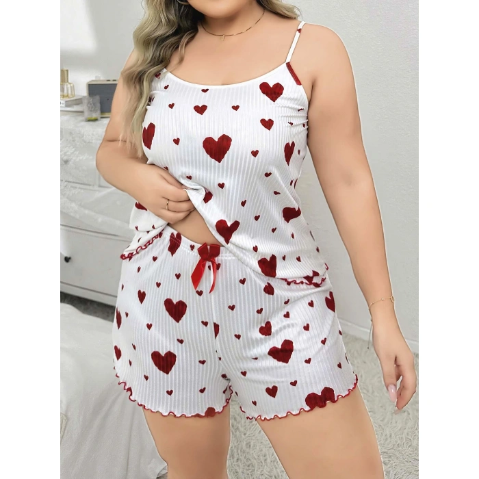 Arias Closet Büyük Beden Kalp Desen Pamuklu Şortlu Pijama Takımı
