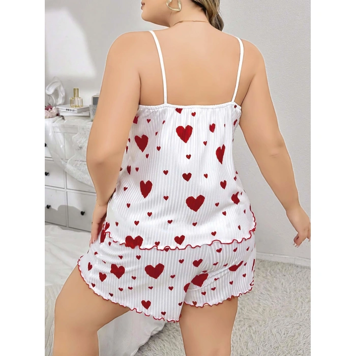 Arias Closet Büyük Beden Kalp Desen Pamuklu Şortlu Pijama Takımı
