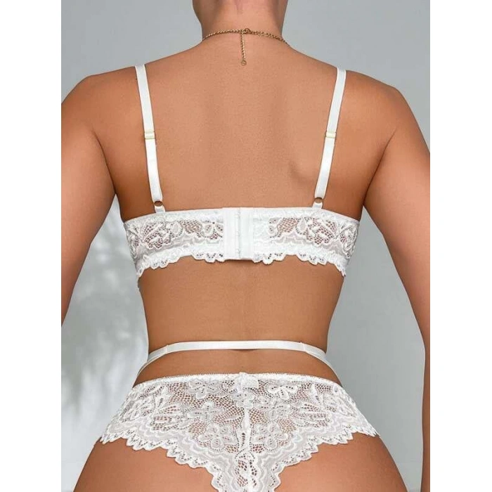 Arias Closet Kalp Aksesuarlı Dantelli Fantezi Beyaz Jartiyer Takım