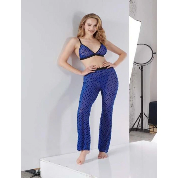 Arias Closet Mavi Transparan Fantezi Sütyen Pijama Takımı