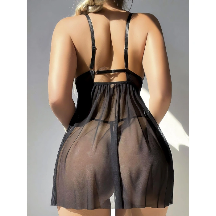 Arias Closet Siyah Göğüs Detaylı Yırtmaçlı Fantezi Tül Gecelik