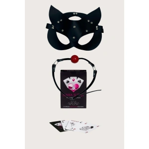 Arias Closet Sexy Görselli Oyun Kartı Kama Sutra Siyah Ağız Topu Maske Set