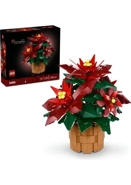 LEGO ® Botanicals Ponsetya 10370 - Yetişkinler için Çiçek Model Yapım Seti (608 Parça)