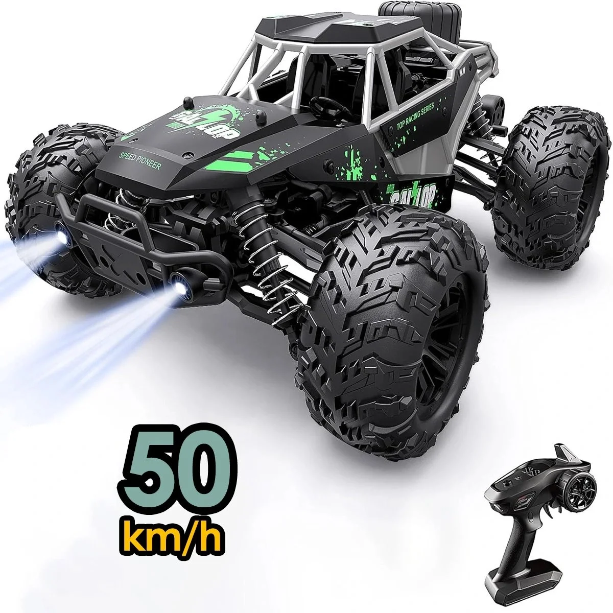 50 KM HIZ YAPAN RC ARABA 2.4GHz Metal Gövde LED Farlı 4x4 4WD Uzaktan Kumandalı RC Araba