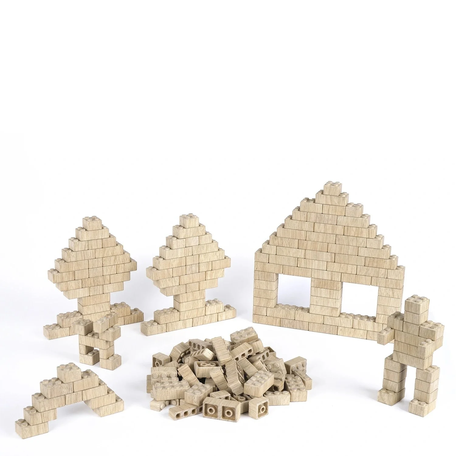 Organik Doğal Ahşap 60 Parça Eğitici Ahşap Yapı Blokları Lego