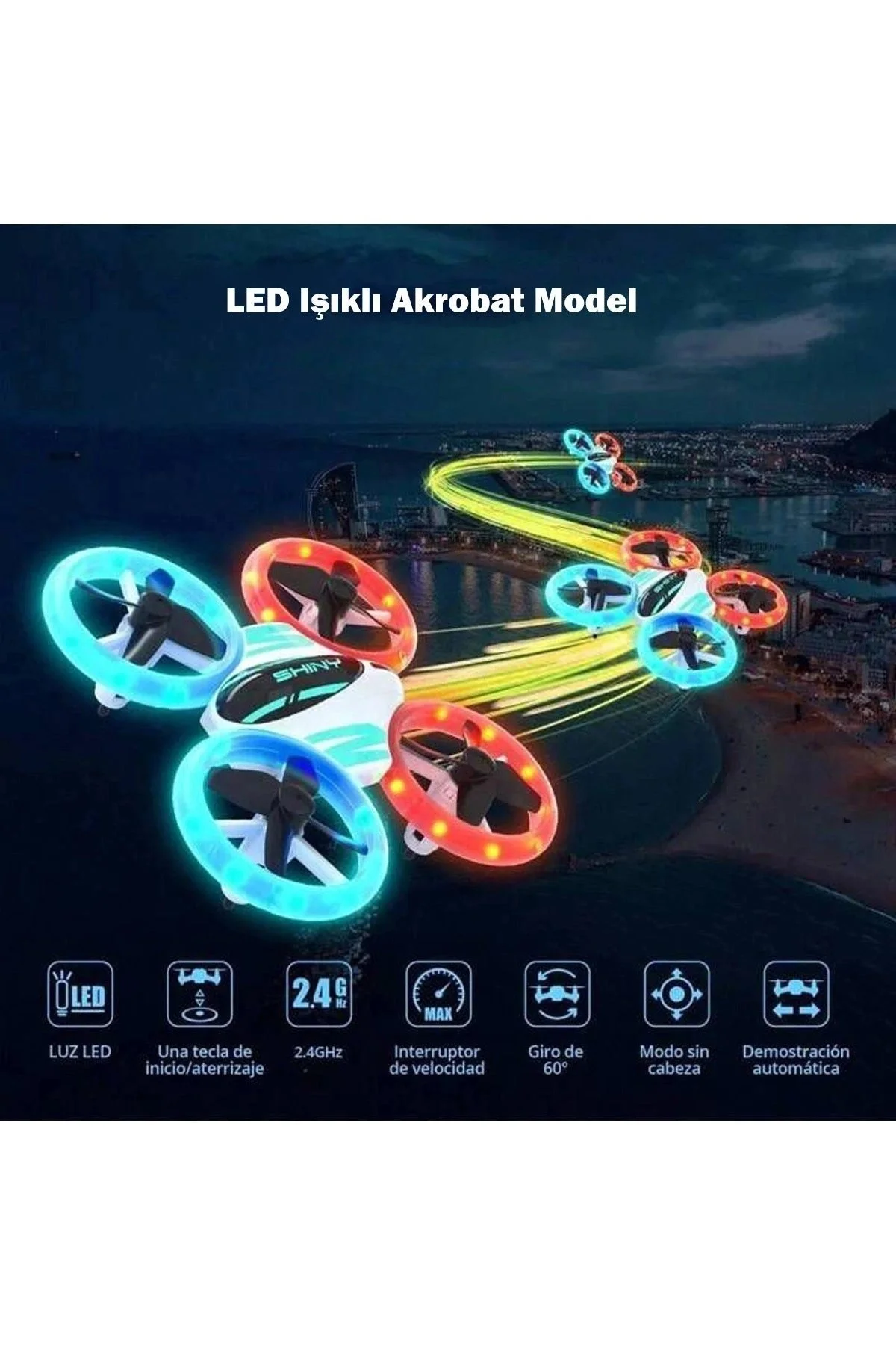 LED Işıklı Akrobat Mini Drone 360° Mini Kamerasız Drone Quadcopter 2.4Ghz