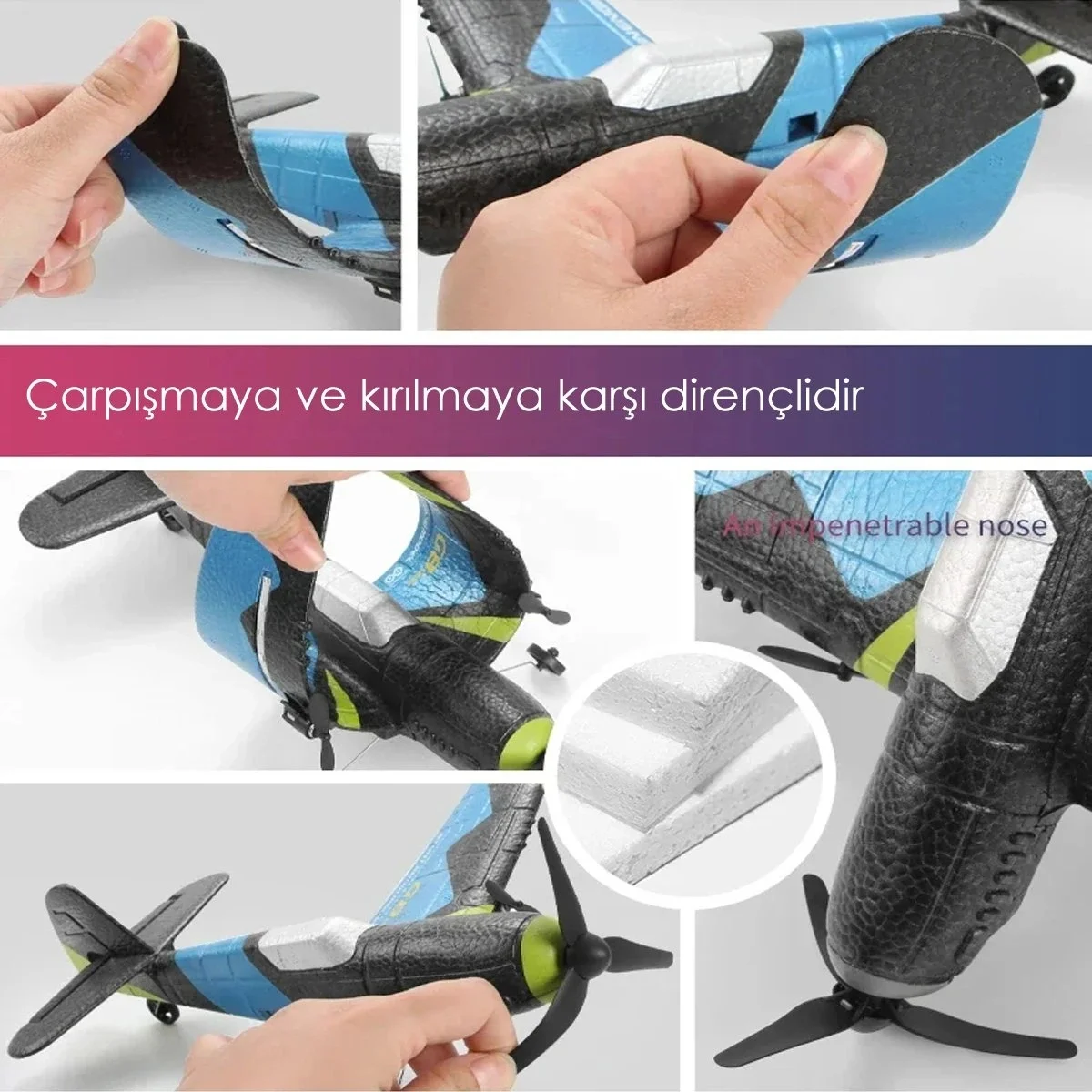 EPP Sünger Gövde 2.4GHz Çift Motorlu RC Planör Drone Uzaktan Kumandalı Planör Uçak