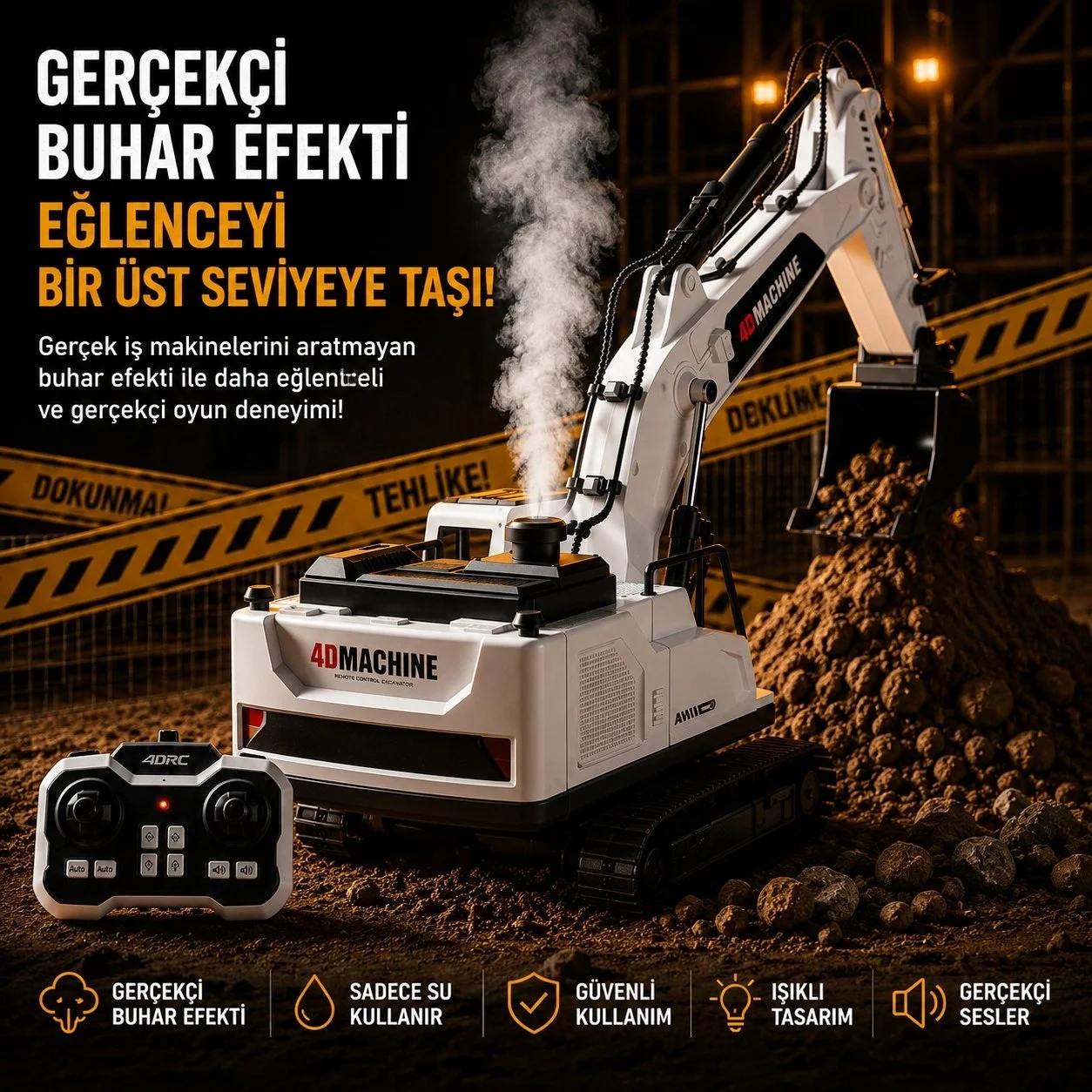 3in1 Excavator Kırıcı Delici Taşıyıcı RC Uzaktan Kumandalı Işıklı Sesli Metal Alaşım Ekskavatör İş Makinesi
