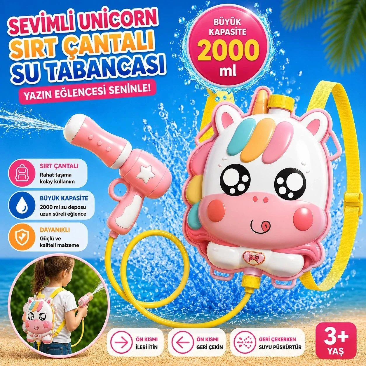 Mofy Baby Sırt Çantalı Sırta Takılabilen Pompalı Su Tabancası 2000 ml Kapasite Pony