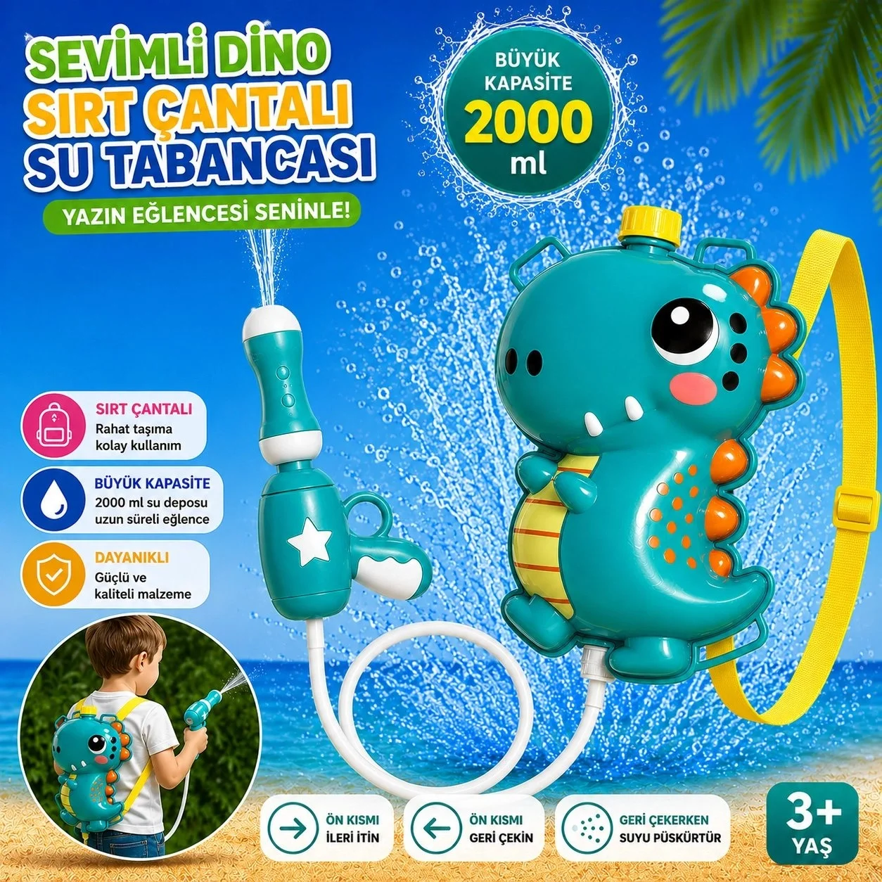 Mofy Baby Sırt Çantalı Sırta Takılabilen Pompalı Su Tabancası 2000 ml Kapasite