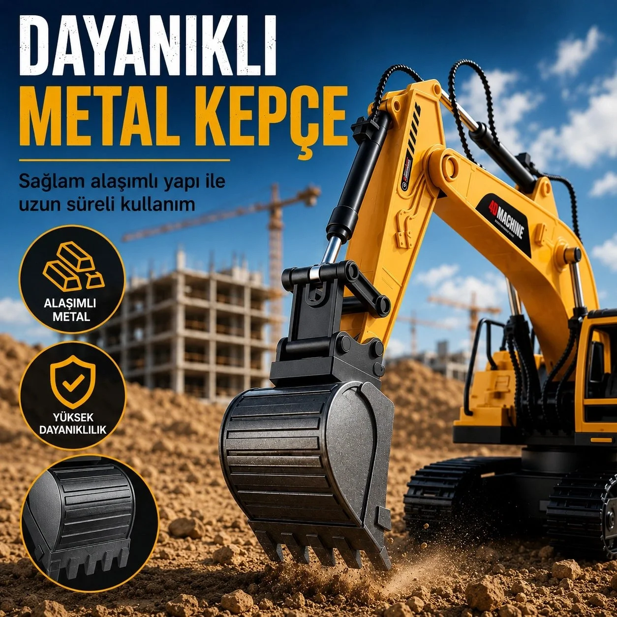 Buharlı Işıklı Sesli Metal Alaşım Excavator Uzaktan Kumandalı RC İş Makinesi