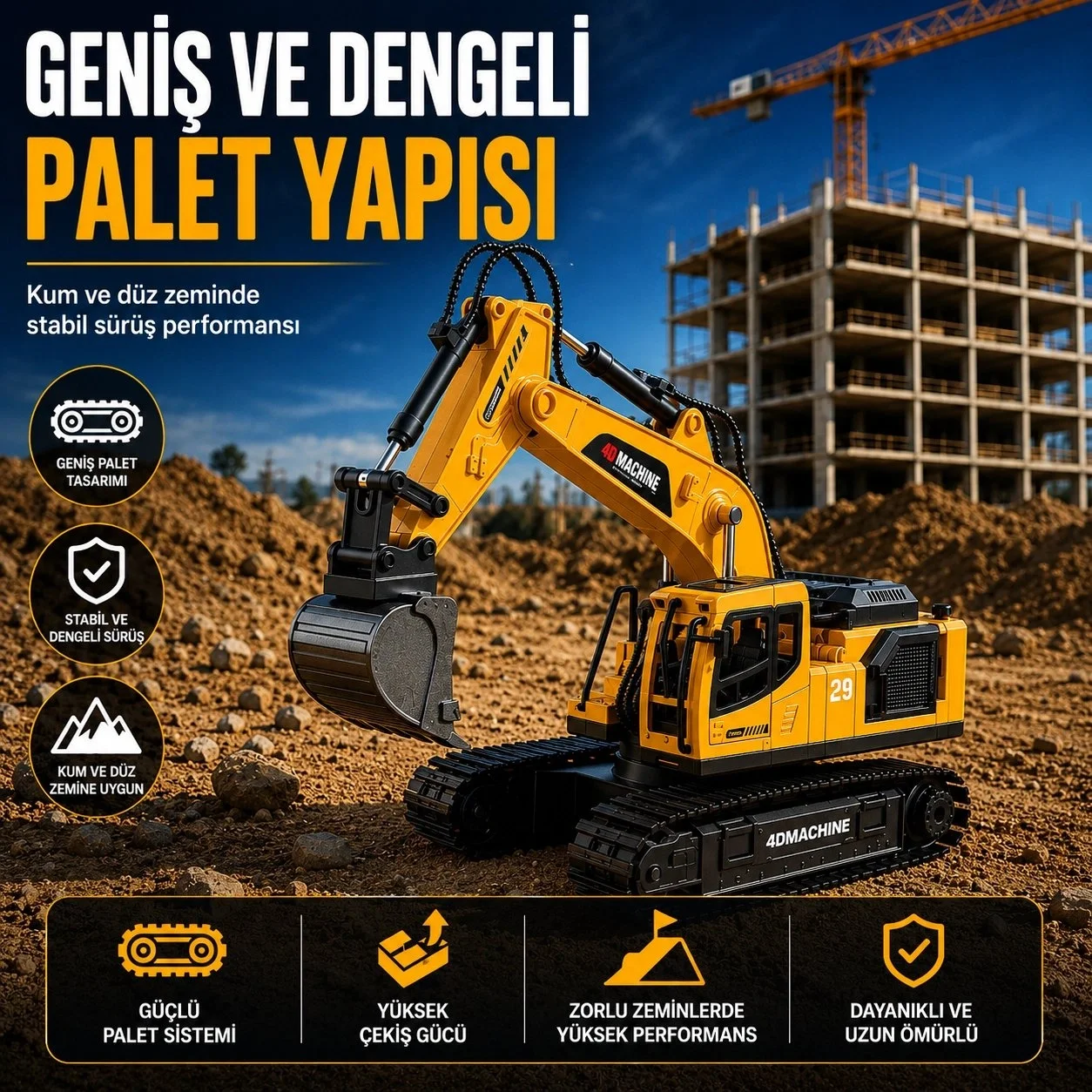 Buharlı Işıklı Sesli Metal Alaşım Excavator Uzaktan Kumandalı RC İş Makinesi