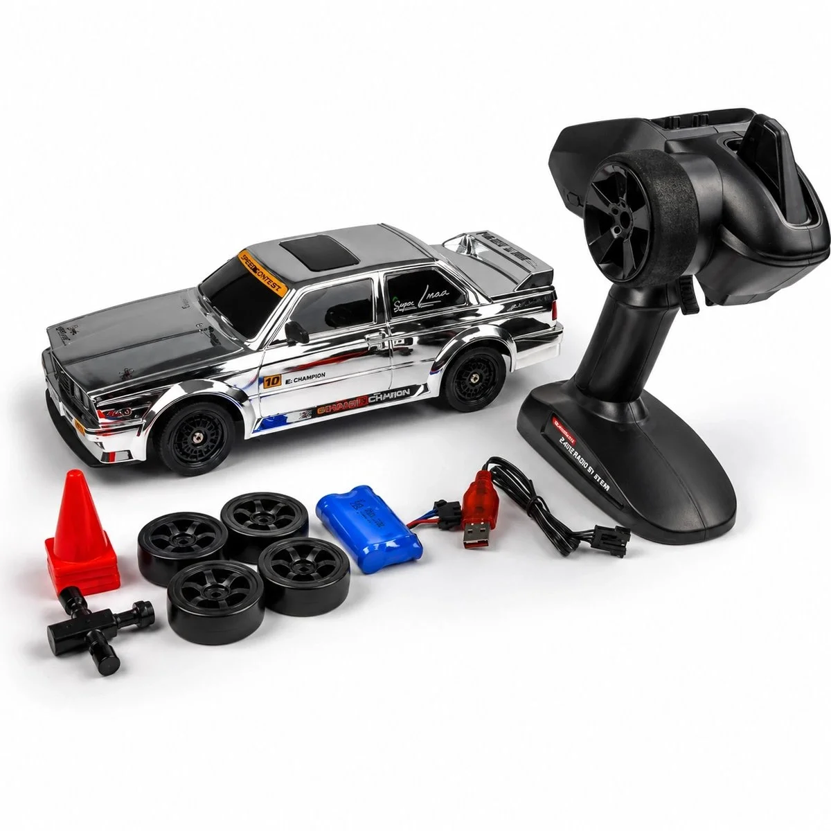 1/16 4WD 50 KM Hızlı E30 RC Drift Uzaktan Kumandalı Yedek Lastikli Oyuncak Drift Araba Gri
