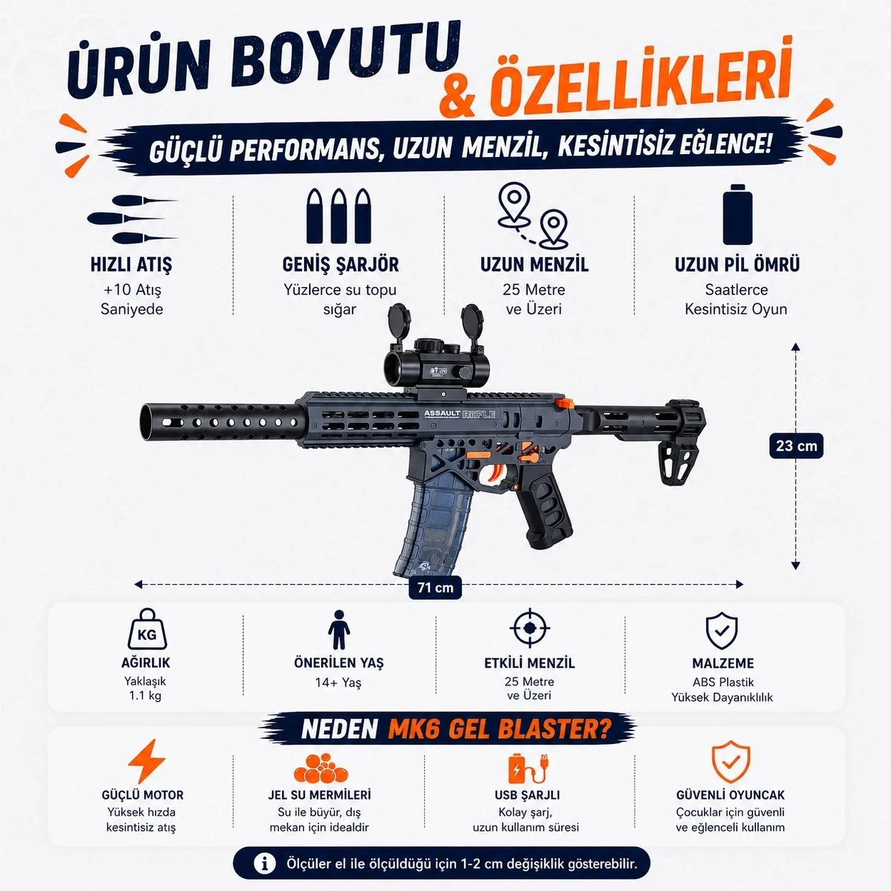 MK6 Gel Blaster Su Topu Atan Oyuncak Şarjlı Gri