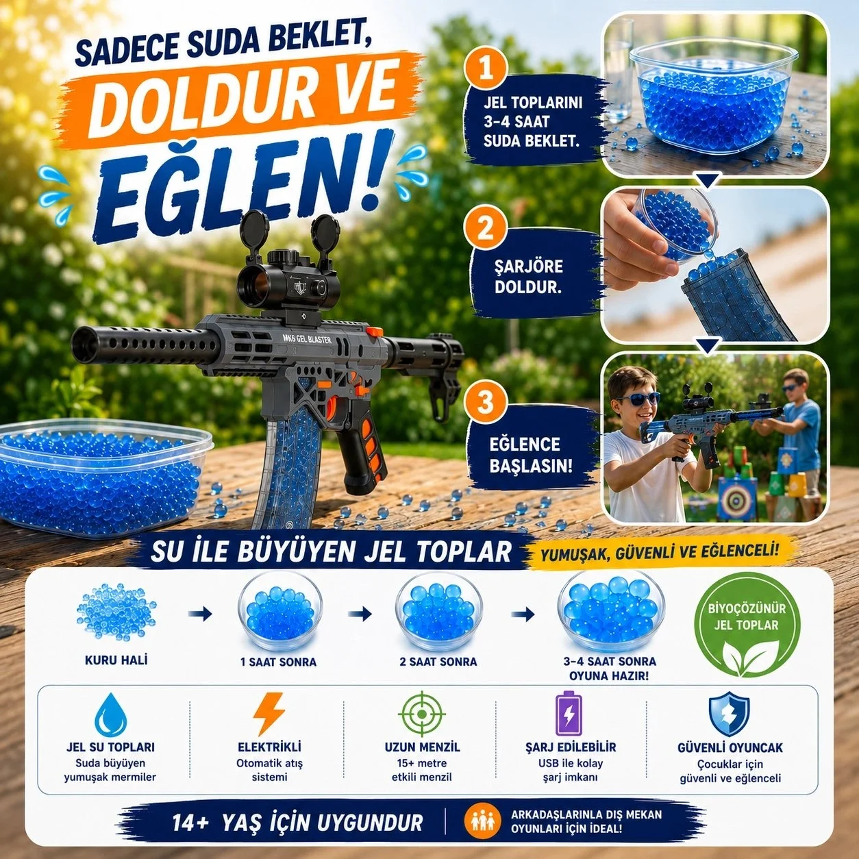 MK6 Gel Blaster Su Topu Atan Oyuncak Şarjlı Gri