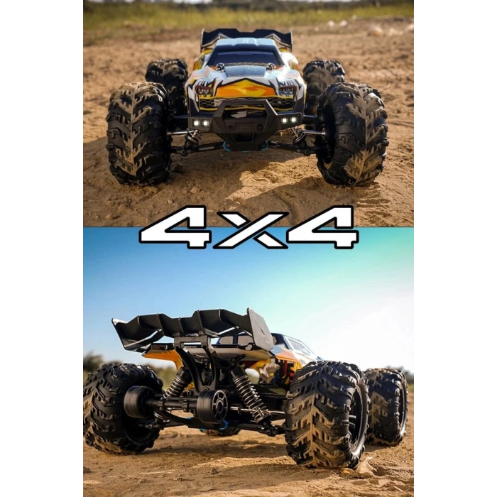 Profesyonel RC Uzaktan Kumandalı Araba 4WD 1:16 Metal İç Aksam 70km/H Şarjlı 4x4 Model Araç Sarı