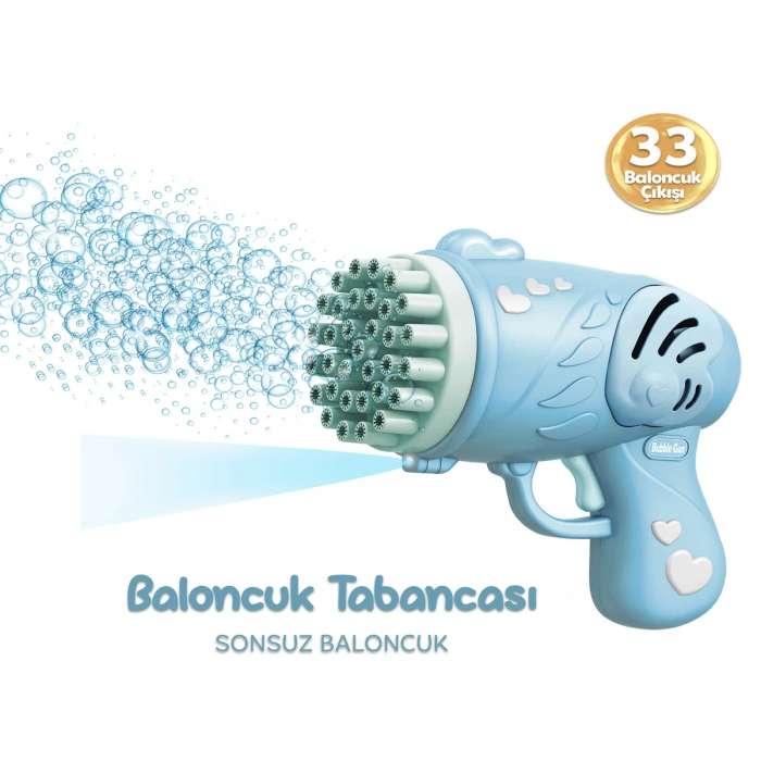 33 Kanal Işıklı Pilli Baloncuk Makinesi Baloncuk Tabancası Köpük Tabancası Bubble Gun Mavi