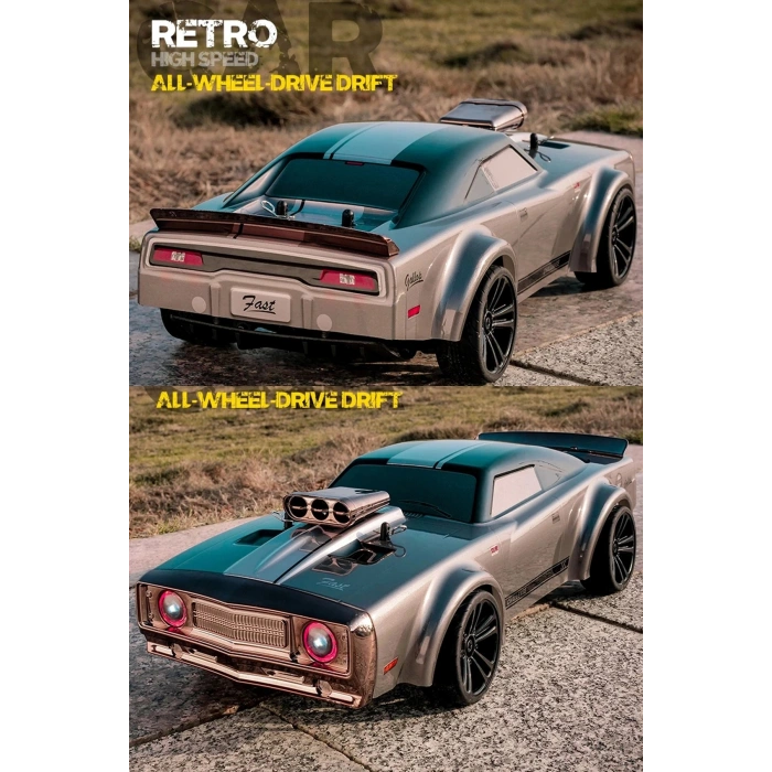 1:14 Elektrikli 50 KM Hız 4WD 2.4GHz RC Uzaktan Kumandalı Drift Drag Araba Yedek Lastikli LED Işıklı