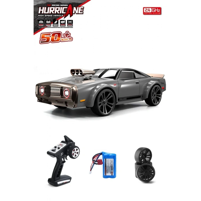 1:14 Elektrikli 50 KM Hız 4WD 2.4GHz RC Uzaktan Kumandalı Drift Drag Araba Yedek Lastikli LED Işıklı