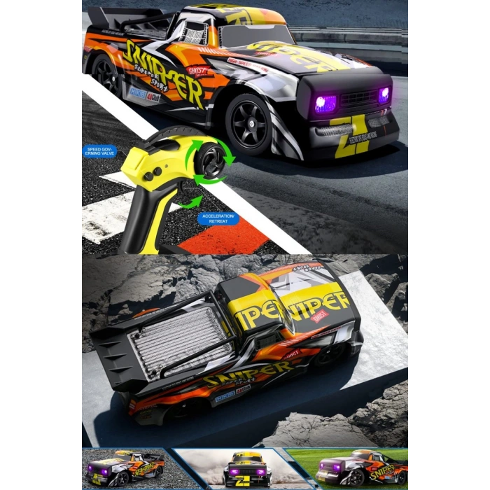 1:16 30 KM Hız Yapan LED Işıklı Yedek Lastikli Elektrikli 2.4 GHz Uzaktan Kumandalı RC Drift Araba