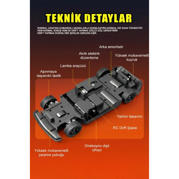 1:16 30 KM Hız Yapan LED Işıklı Yedek Lastikli Elektrikli 2.4 GHz Uzaktan Kumandalı RC Drift Araba Mavi