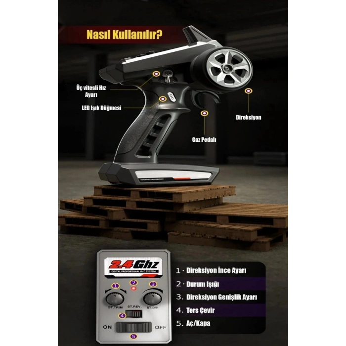 Profesyonel RC Uzaktan Kumandalı Araba 4WD 1:16 Metal İç Aksam 70km/H Şarjlı 4x4 Model Araç