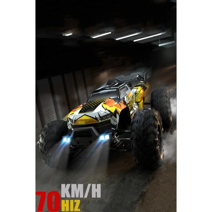 Profesyonel RC Uzaktan Kumandalı Araba 4WD 1:16 Metal İç Aksam 70km/H Şarjlı 4x4 Model Araç Sarı
